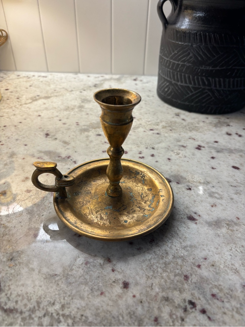 Brass Chamberstick Candle Holder - Antique-Style Gold. Andrea by Sadek
